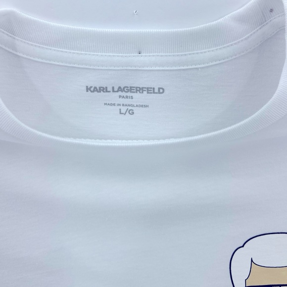 KARL LAGERFELD PARIS, WHITE TEE SHIRT, 100% COTTON, UNISEX, LARGE SIZE - Picture 7 of 16